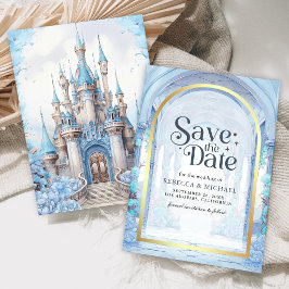 Blue Floral Fairytale Castle Wedding Save The Date