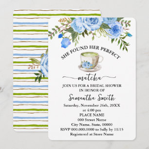 Blue Floral fand ihr perfektes Matcha-Brautparty Einladung