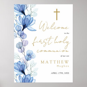 Blue Floral First Heilige Kommune Begrüßungszeiche Poster