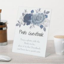 Blue Floral Foto Guest Book Sign Editierbar