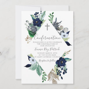 Blue Floral Frame Confirmation Einladung