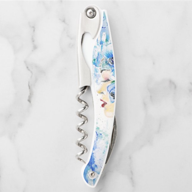 Blue Floral Frau Waiter's Corkschraube Kellnermesser (Vorderseite)