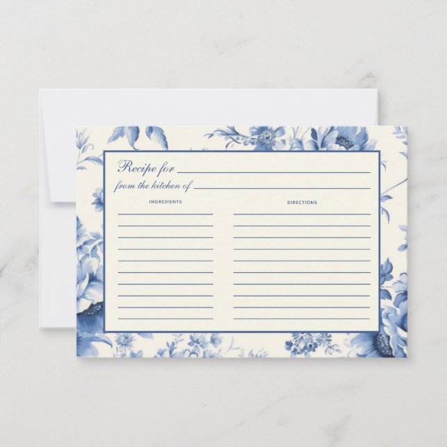 Blue Floral French Toile Brautparty Rezept Card Save The Date (Vorderseite)