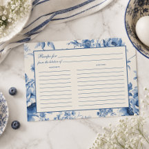 Blue Floral French Toile Brautparty Rezept Card