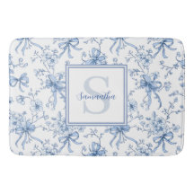 Blue Floral French Toile Monogram Name 