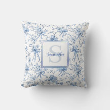 Blue Floral French Toile Monogram Name