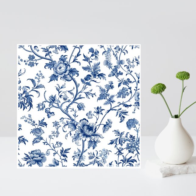 Blue Floral French Vintage Art Fliese (Chic Tile)