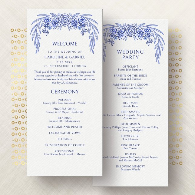 Blue Floral French Wedding Program (Von Creator hochgeladen)