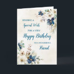 Blue Floral Friend Geburtstagskarte Karte<br><div class="desc">Eine schöne Karte für Ihre Freundin zu ihrem Geburtstag mit eleganten marineblauen und cremefarbenen Blume.</div>