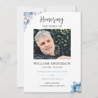 Blue Floral Funeral Invitation Celebration of Life Einladung