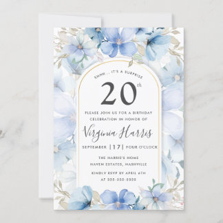 Blue Floral Garden 20. Geburtstag Einladung