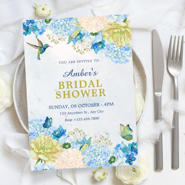Blue floral garden bridal shower einladung (Von Creator hochgeladen)