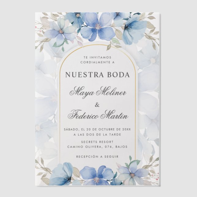 Blue Floral Garden Nuestra Boda Spanish Wedding (Vorderseite)
