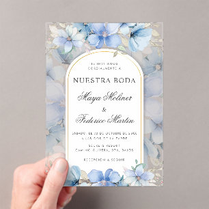 Blue Floral Garden Nuestra Boda Spanish Wedding Acryleinladungen