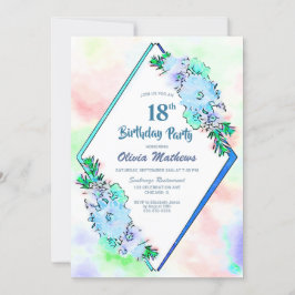Blue Floral Geometric 18. Geburtstagsparty Einladung