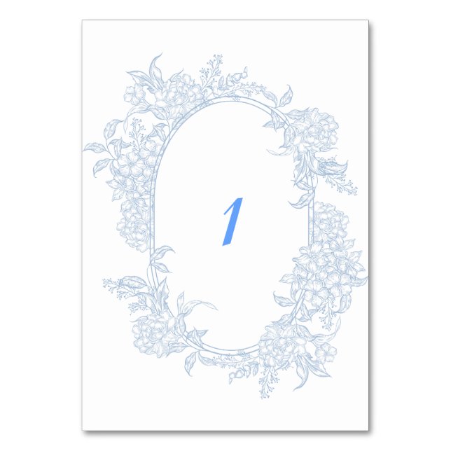 Blue Floral Gerahmt Wedding Tischnummer (Vorderseite)