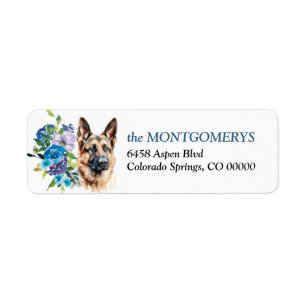 Blue Floral German Shepherd Dog Rücksendeadresse