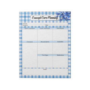 Blue Floral Gingham_Concept Care Planning Notizblock