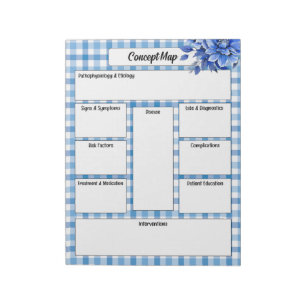Blue Floral Gingham _ Concept Map Notizblock