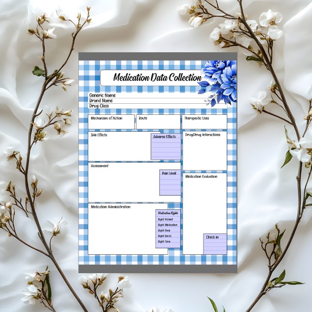 Blue Floral Gingham _ Erhebung von Arzneimitteldat Notizblock (Von Creator hochgeladen)