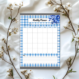 Blue Floral Gingham _ Monatlicher Planet Notizblock