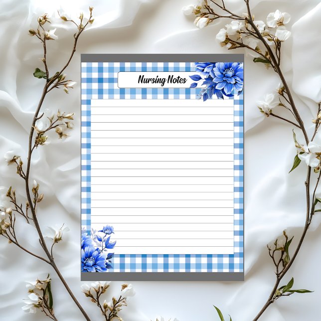 Blue Floral Gingham_ Nährwertangaben Notizblock (Von Creator hochgeladen)