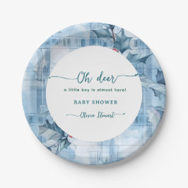 Blue Floral Gingham oh deer baby shower Pappteller