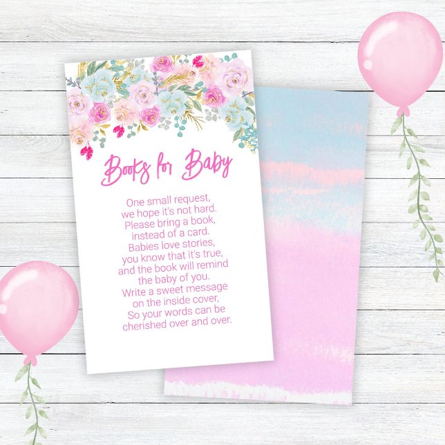 Blue Floral Girl Baby Showbücher für Baby Begleitkarte (Von Creator hochgeladen)