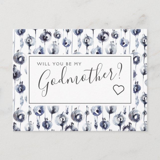 Blue Floral GodMutter Vorschlag Card Postkarte (Vorderseite)