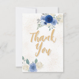 Blue Floral & Gold Baby Dusche Danke Karte