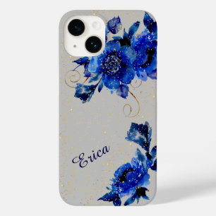 Blue Floral Gold Confetti Case-Mate iPhone 14 Hülle