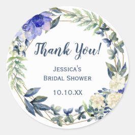Blue Floral Gold Geometric Vielen Dank Runder Aufkleber