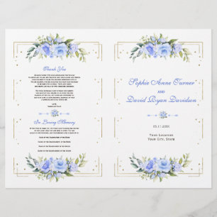 Blue Floral Gold Glitzer Frame Wedding Program Flyer