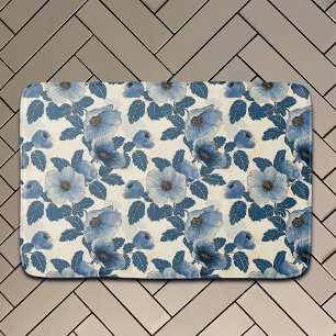 Blue Floral Gold Glitzer Japanisch Ukiyo-e Badematte