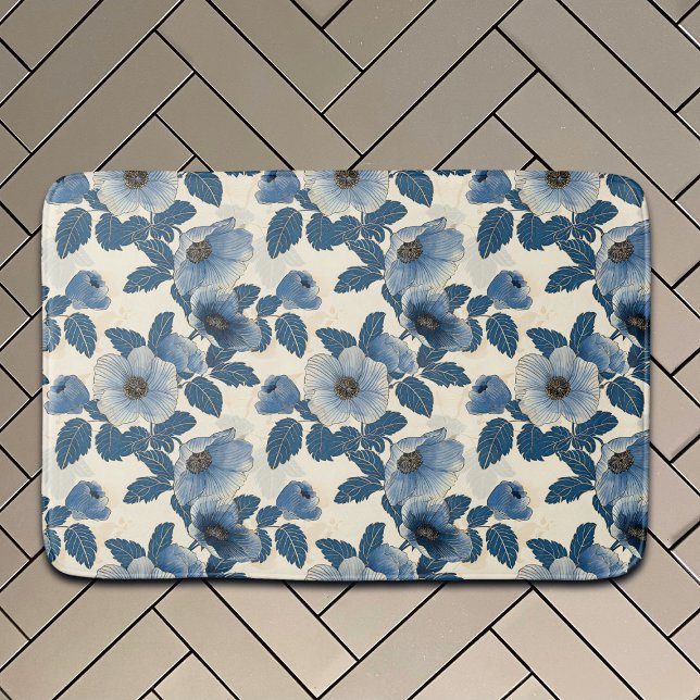 Blue Floral Gold Glitzer Japanisch Ukiyo-e Badematte (Von Creator hochgeladen)