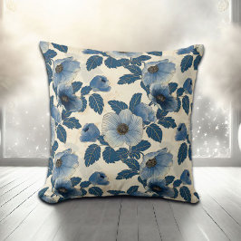 Blue Floral Gold Glitzer Japanisch Ukiyo-e Kissen