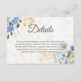 Blue Floral Gold Marmor Hochzeitskarte Begleitkarte