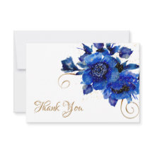 Blue Floral Gold Swirl Hochzeit Vielen Dank