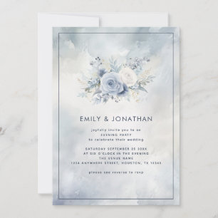 Blue Floral Gray Watercolor Wedding Abend laden Einladung