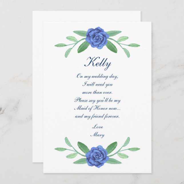 Blue Floral Greenerity Foliage Trauzeugin Card Einladung (Vorne/Hinten)