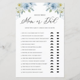 Blue Floral Guess Wer Mama oder Vater Baby Duschsp