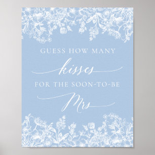 Blue Floral Guess Wie viele Kisses Brautparty Poster