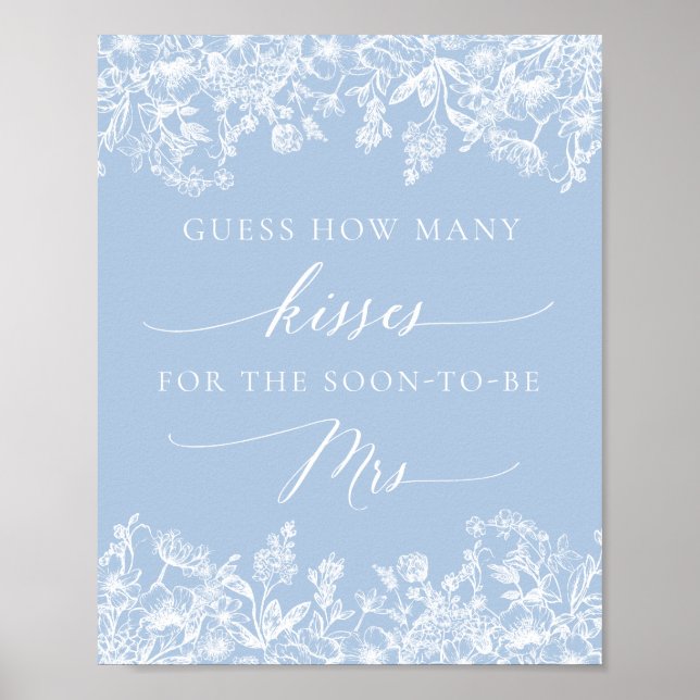 Blue Floral Guess Wie viele Kisses Brautparty Poster (Vorne)
