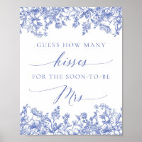 Blue Floral Guess Wie viele Kisses Bridal Sign