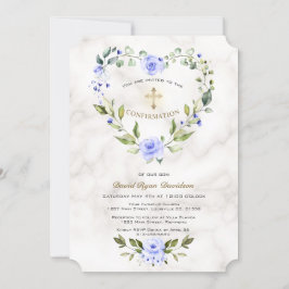 Blue Floral Heart Frame Marble Boy Bestätigung Einladung