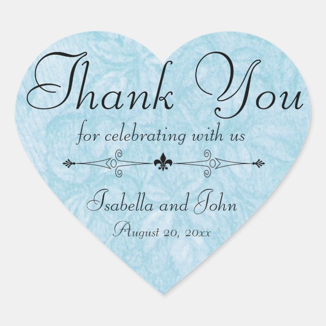 Blue Floral Heart Shaped Summer Wedding Sticker (Vorderseite)
