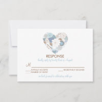 Blue Floral Heart Wreath Wedding RSVP Card