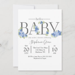 Blue Floral Hello Baby - Einladung zur Dusche
