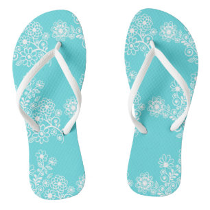 Blue Floral Hochzeitsempfang Flip Flops