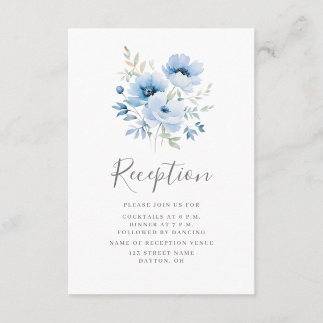 Blue Floral Hochzeitskarte Begleitkarte (Vorderseite)